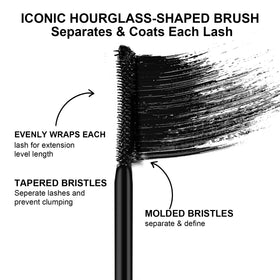 MYSTER ROSEY texture swipe of black tubing formula demonstrating smooth, clump-free coating benefit
