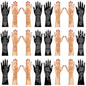 Mzstgh front packaging showing 12-sheet stencil kit and floral designs for easy tattoos
