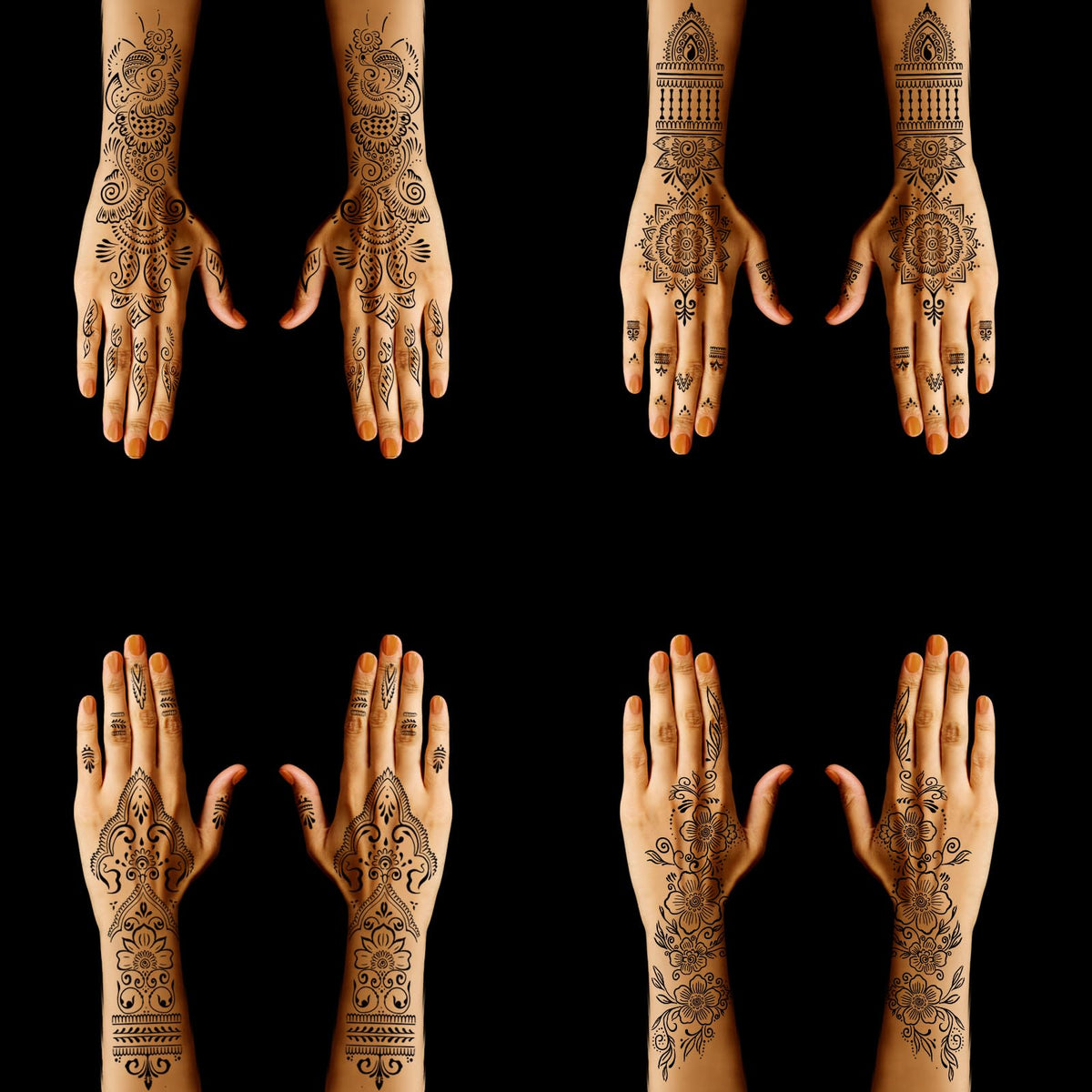 Mzstgh stencil applied on hand demonstrating quick placement for clean henna designs