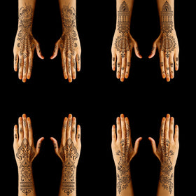 Mzstgh stencil applied on hand demonstrating quick placement for clean henna designs