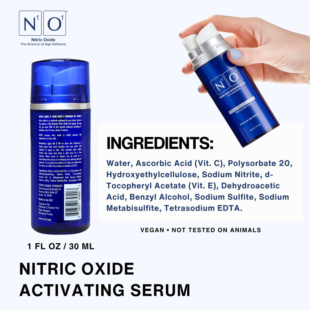 N1O1 serum on bathroom vanity in lifestyle scene for daily routine