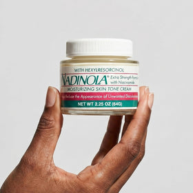 Nadinola jar on bathroom vanity in lifestyle setting suggesting daily routine convenience