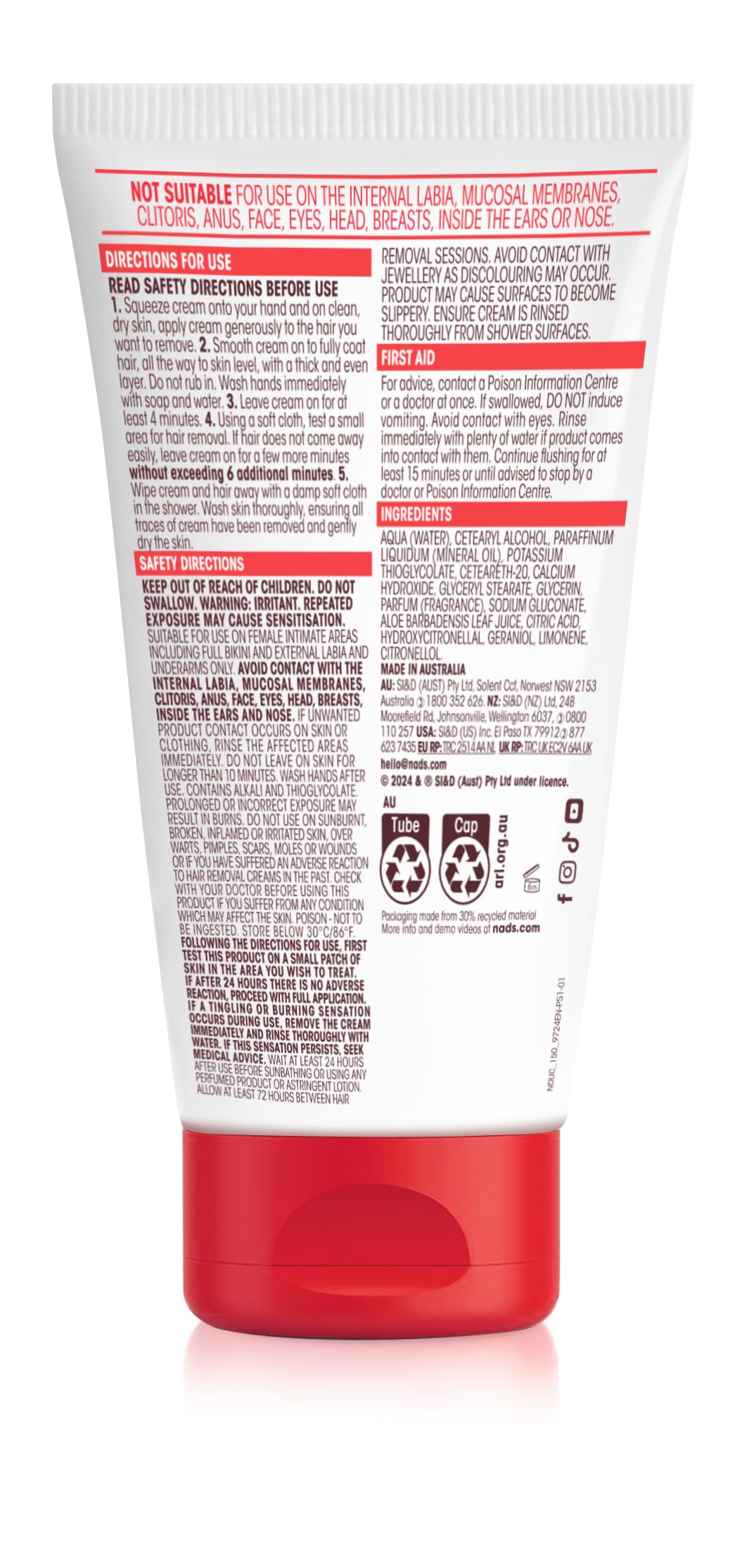 150 ml Nad's tube beside a ruler for scale showing travel-friendly size