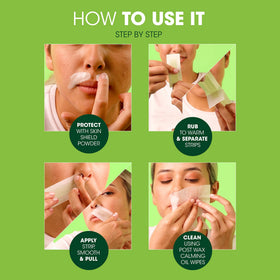 Nad's applying strip to upper lip demonstrating precise hair removal
