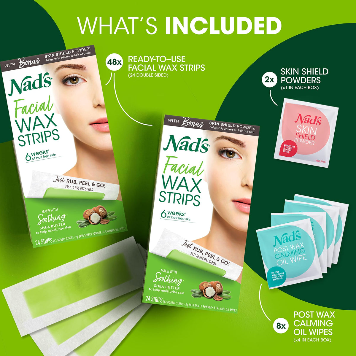 Nad's open pre-waxed strip on hand ready to apply for quick hair removal