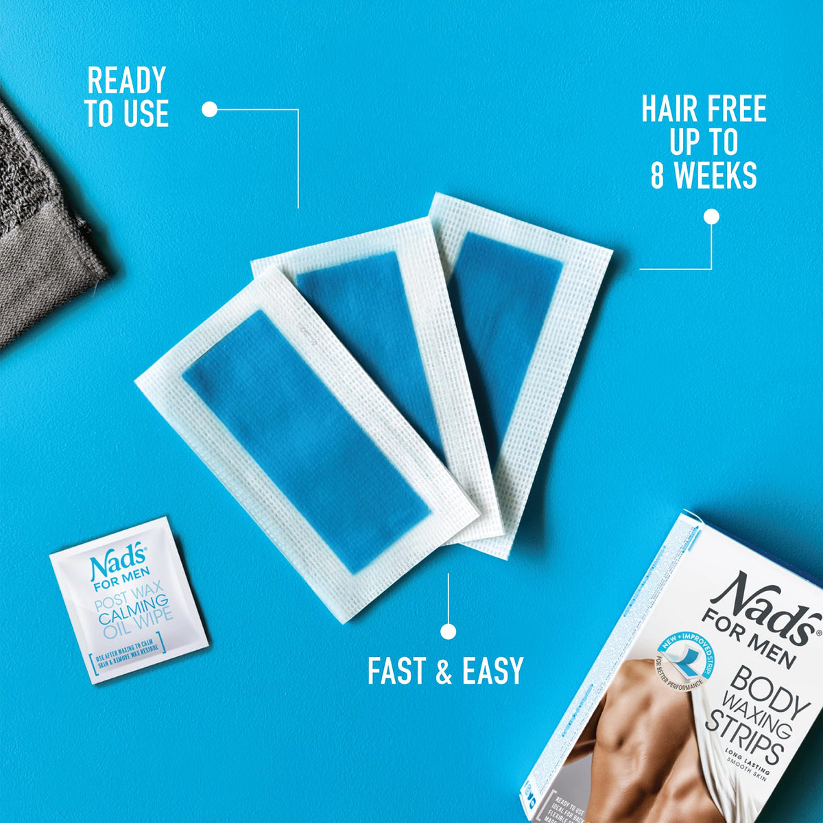 Nad's For Men cloth-backed wax strips close-up highlighting texture