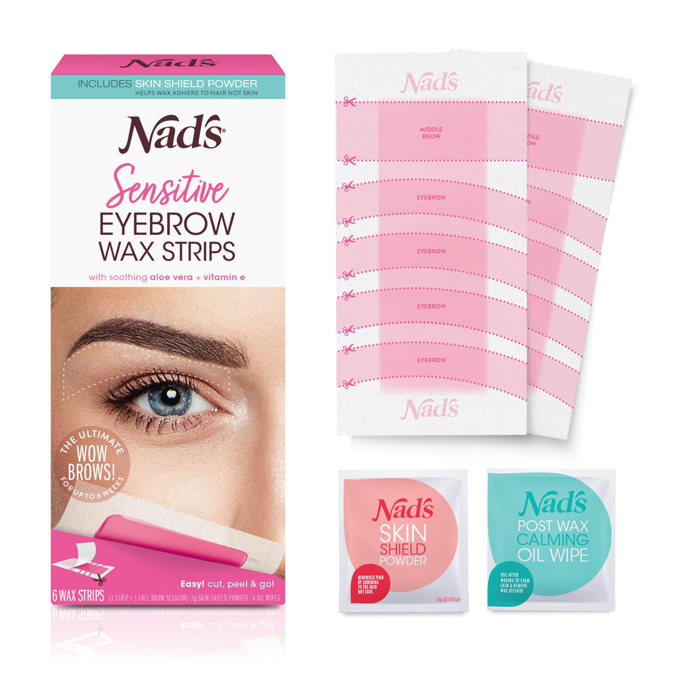Nad's front packaging showing complete eyebrow wax kit and benefits