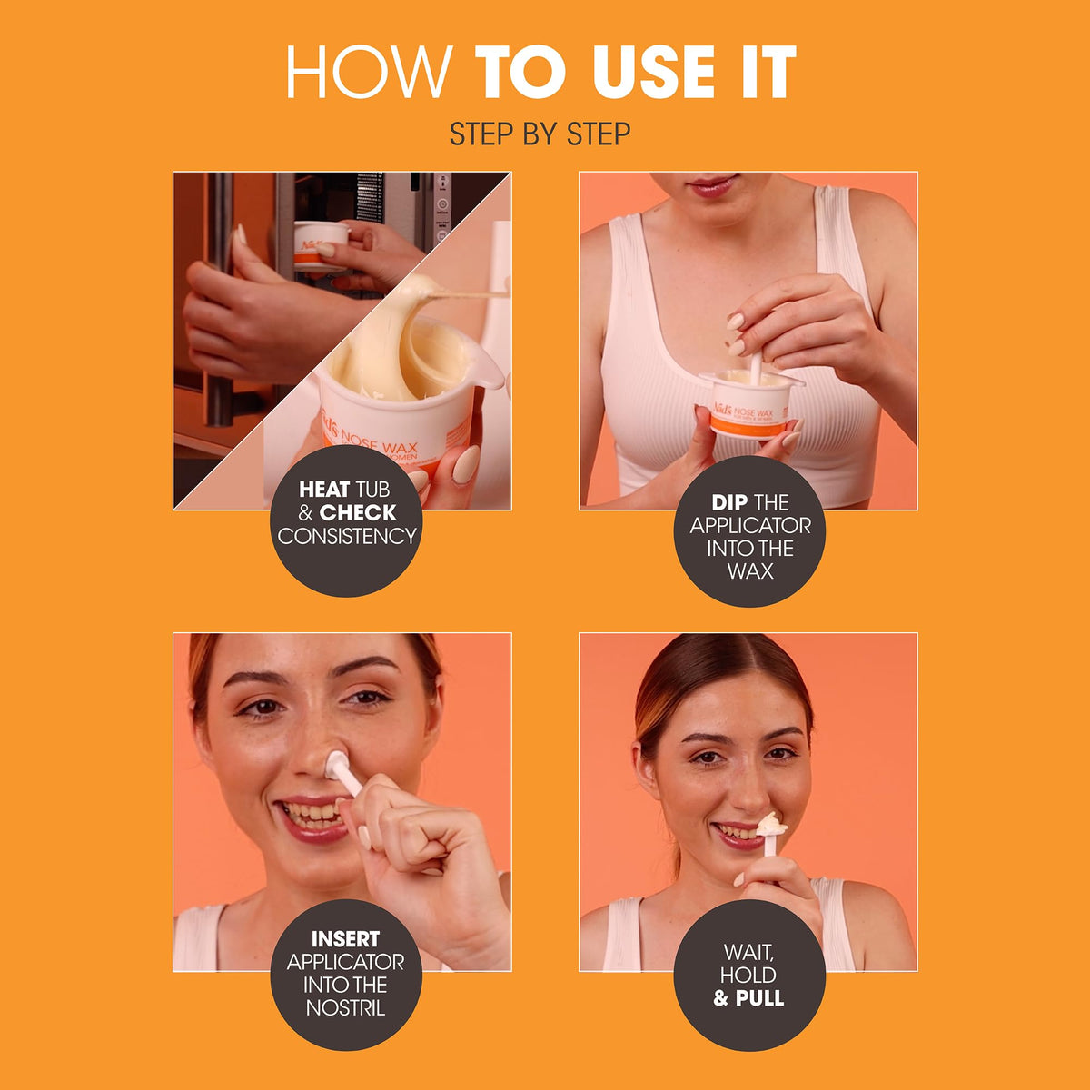 Hand holding applicator demonstrating wax coating for an easy, at-home application