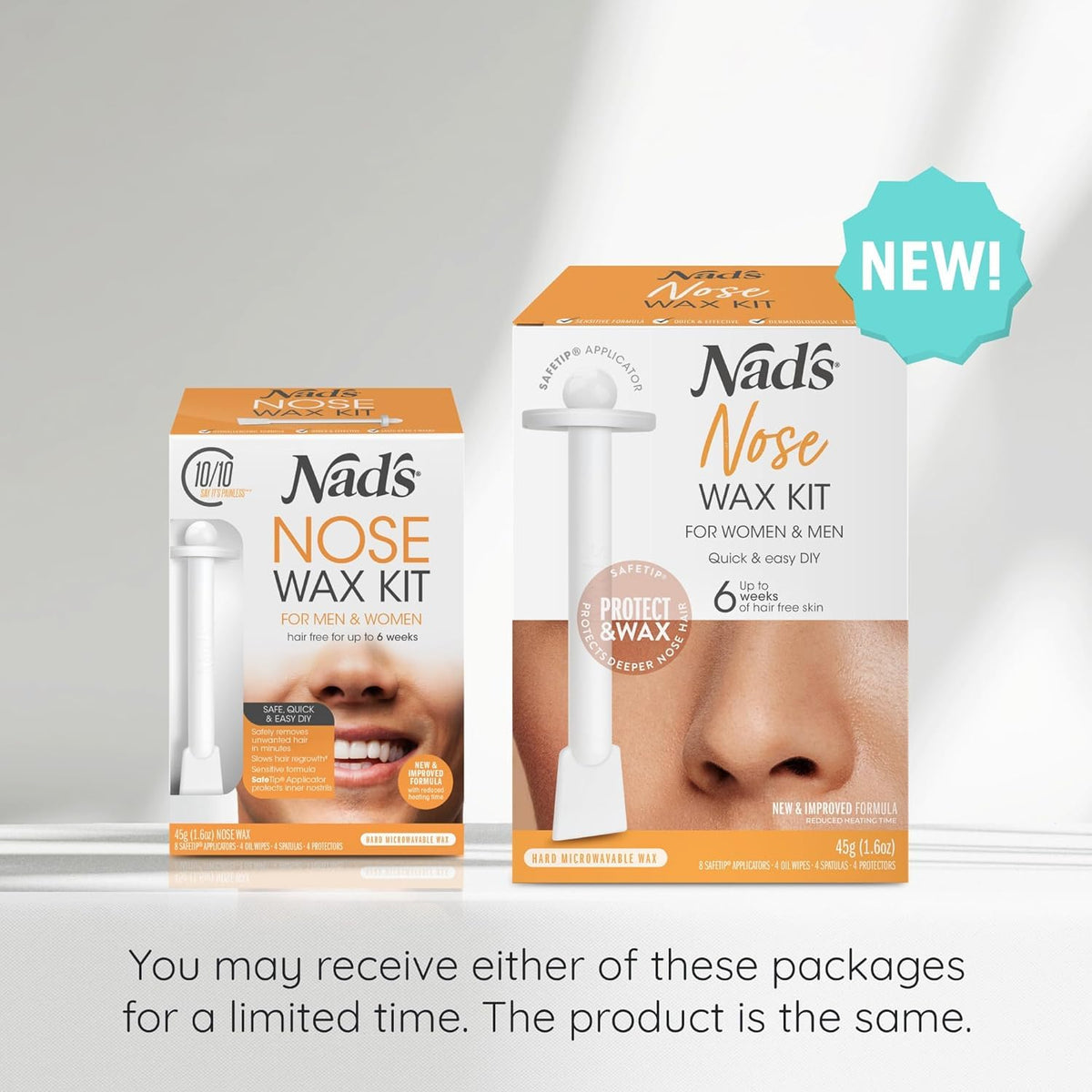 Model using Nad's kit with visible nostril angle for targeted hair removal benefit
