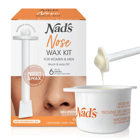 Nad's front packaging showing complete nose wax kit and contents for quick grooming