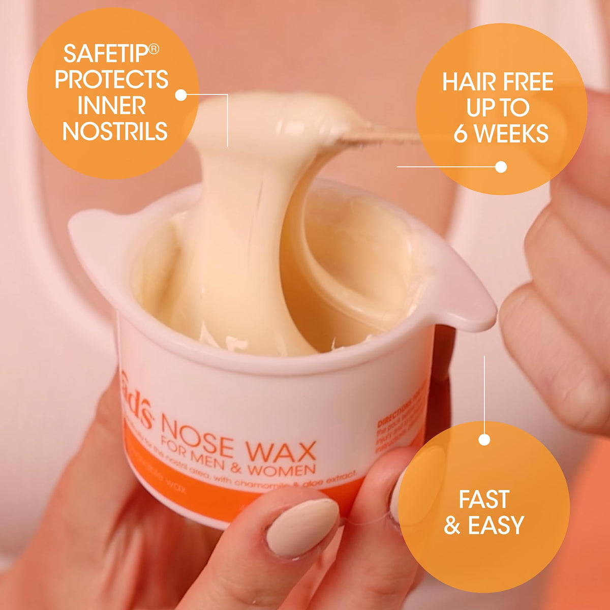 Nad's SafeTip applicator close-up showing precise fit for safer visible hair removal