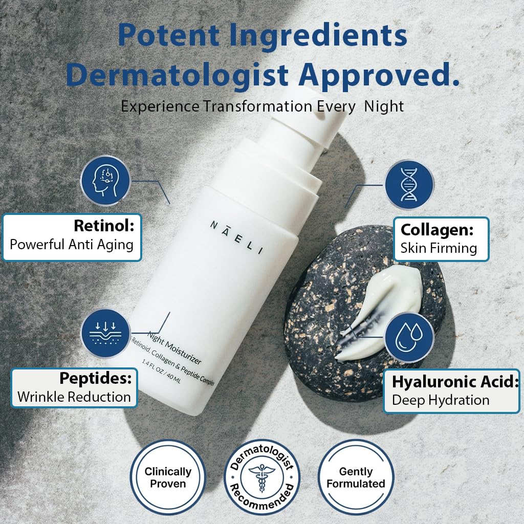 NAELI ingredient layout highlighting retinol, peptides and hyaluronic acid