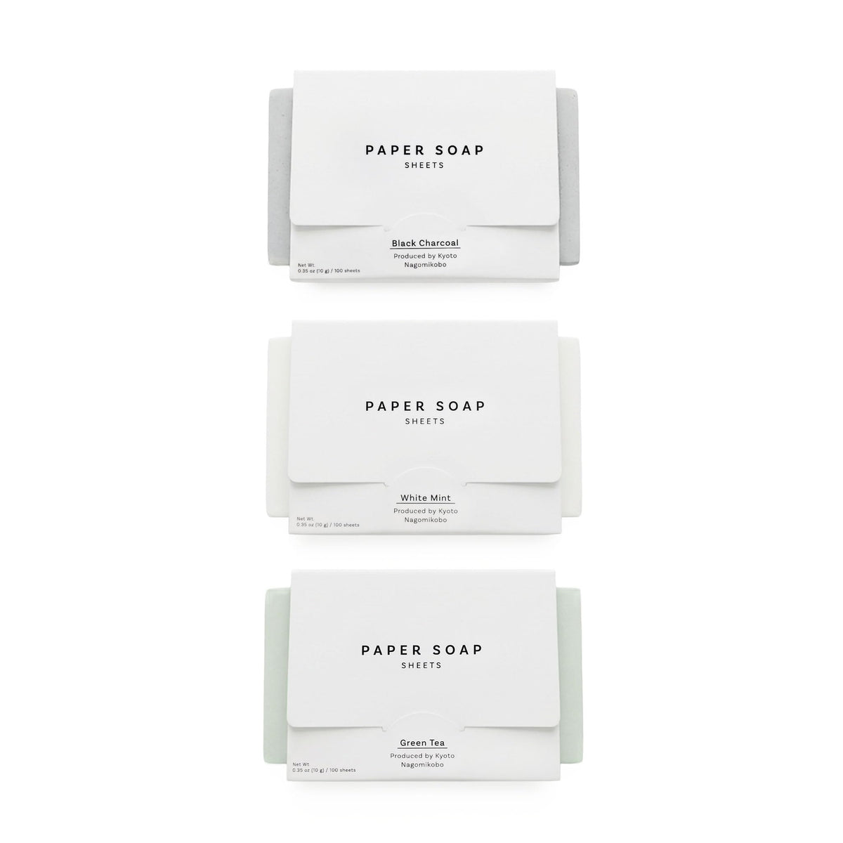なごみ工房 front packaging showing compact travel-ready soap sheets and convenience