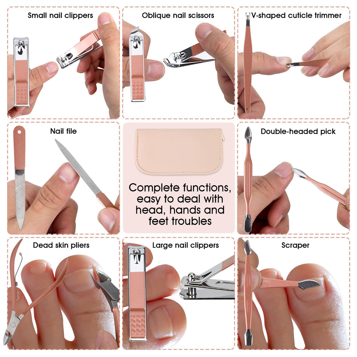 Nail Clippers and Beauty Tool Portable Set in hand for scale showing travel-friendly size and convenience