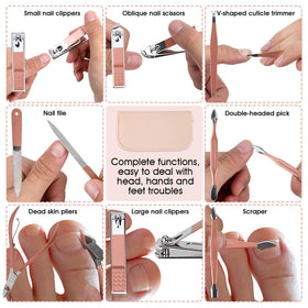 Nail Clippers and Beauty Tool Portable Set in hand for scale showing travel-friendly size and convenience
