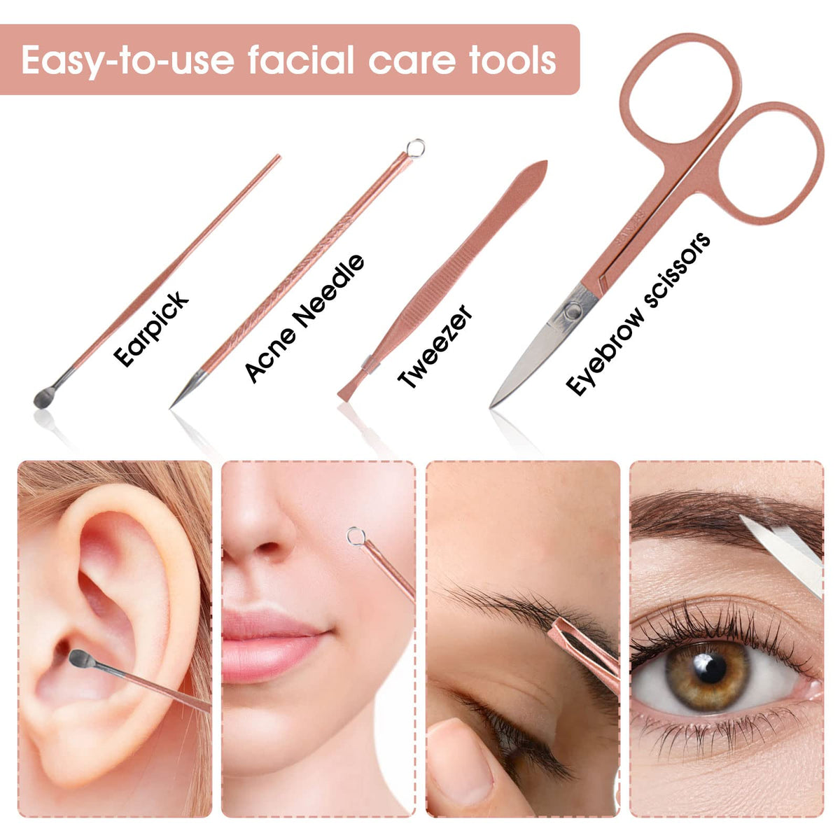 Nail Clippers and Beauty Tool Portable Set rose gold coating texture highlighting comfortable anti-slip finish