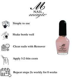Nail Magic bottle beside ruler for scale illustrating the travel-friendly size
