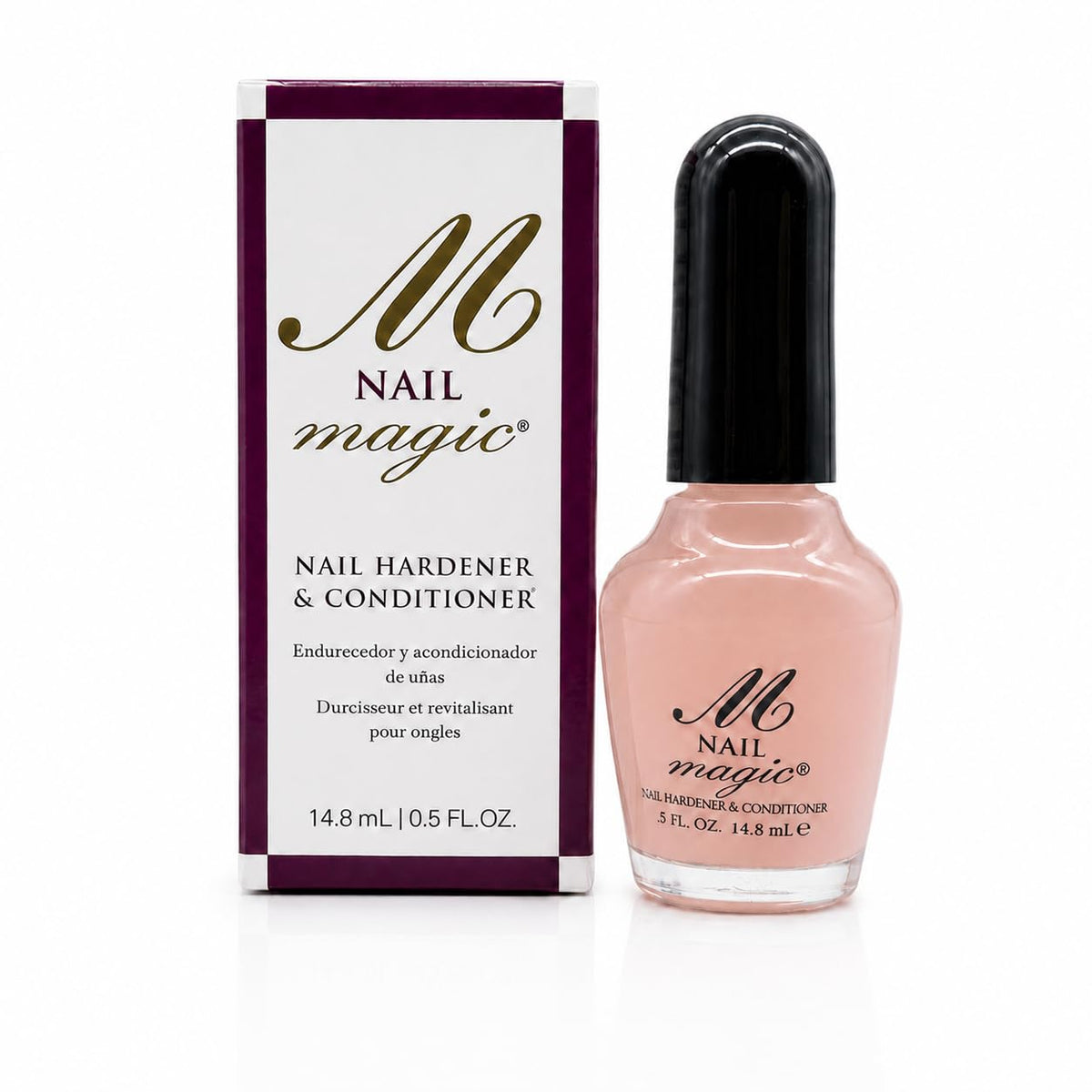 Nail Magic front bottle showing label and compact 0.5 fl oz size benefit