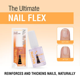 Nail Tek precision brush applying polish to nail, precise coverage benefit