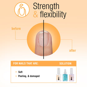 Hand with Nail Tek applied to nails, reduces peeling and strengthens nails