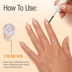 Nail Tek bottle next to ruler for scale, travel-friendly 15 mL convenience