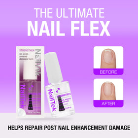 Nail Tek clear treatment on a nail tip showing smooth texture and strengthened finish