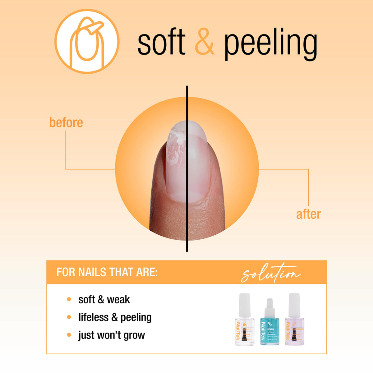 Nail Tek Hydrate bottle close-up highlighting moisturizing benefits