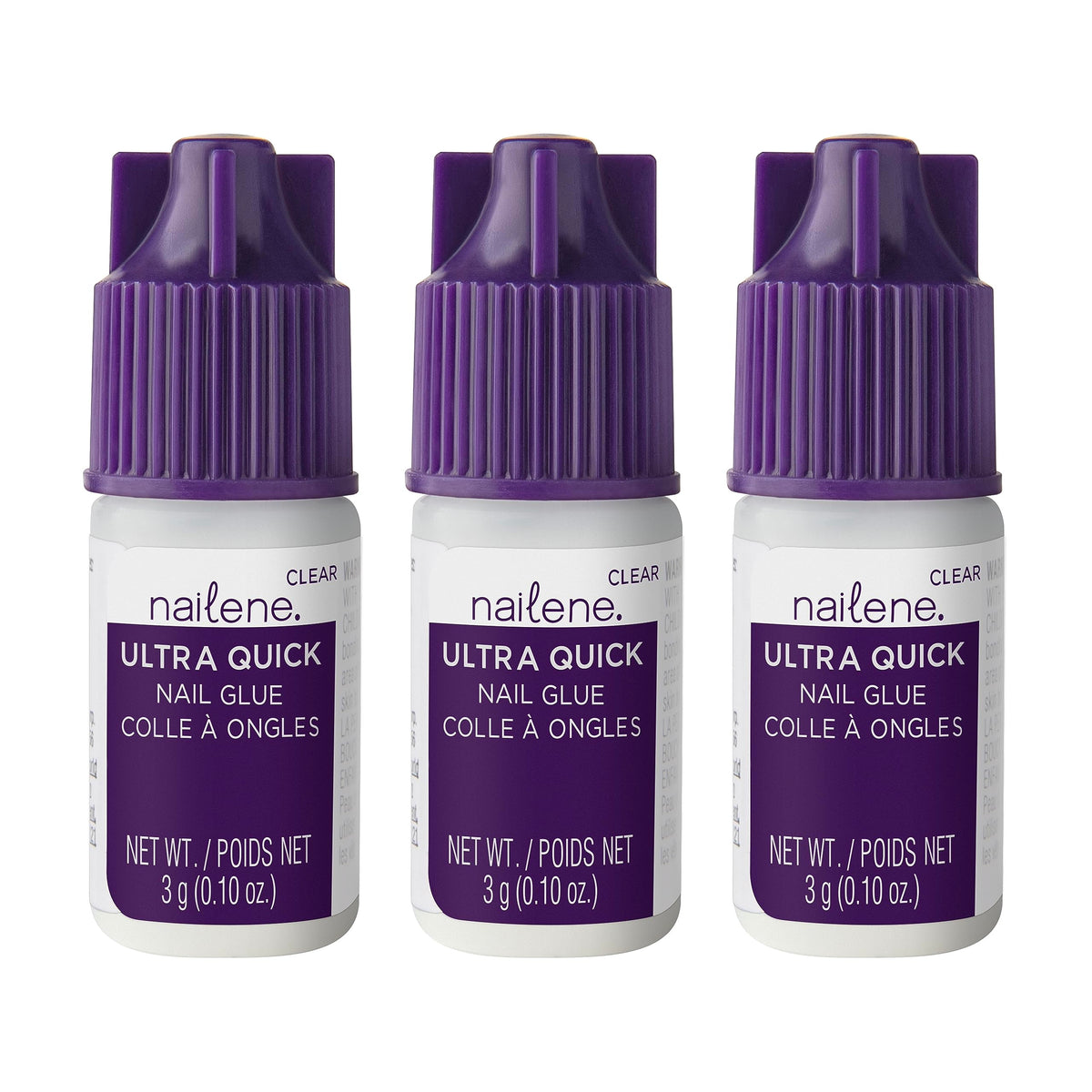 Nailene front packaging showing three glue tubes and product benefits