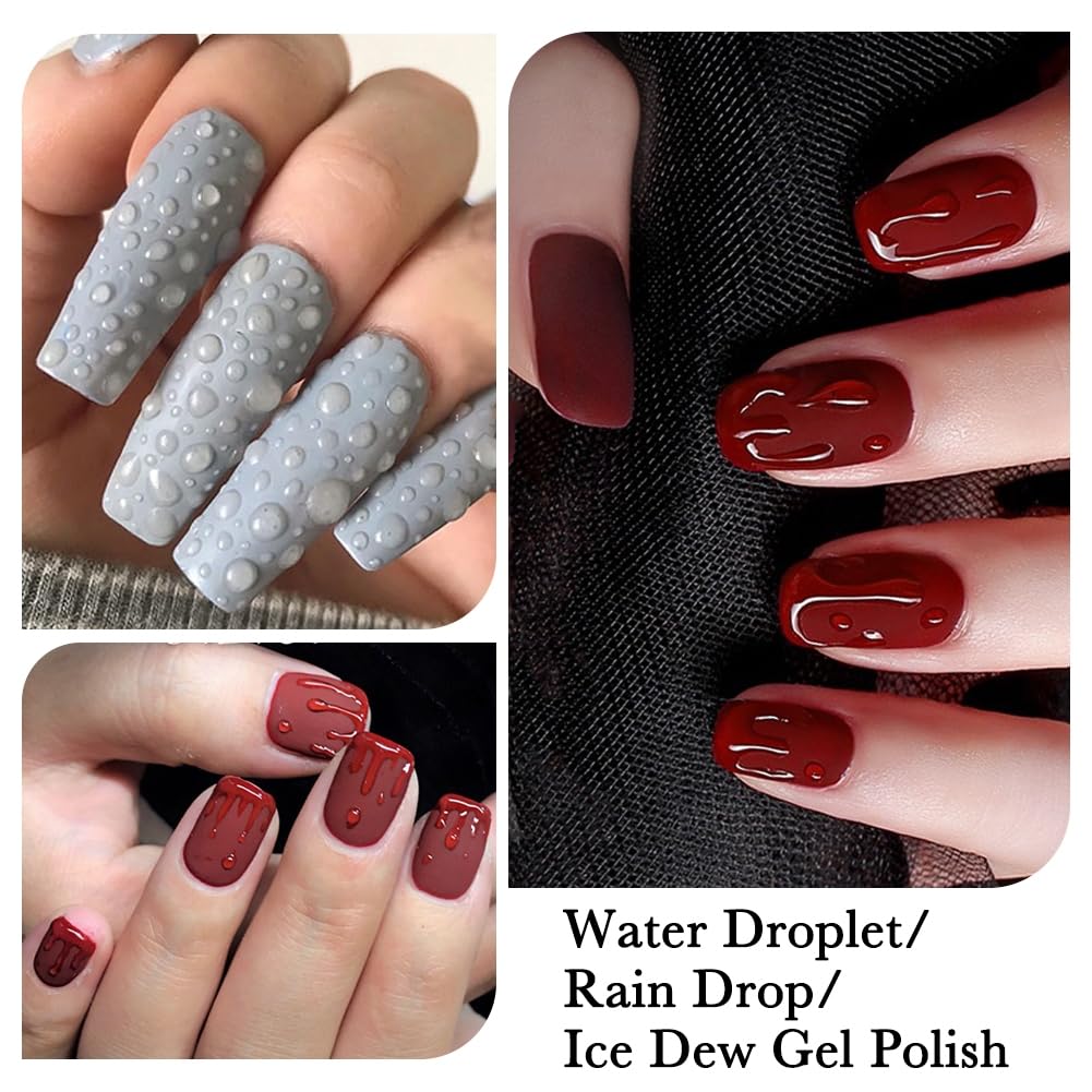 NAILKISS droplets on nail being applied showcasing dimensional water-drop effect