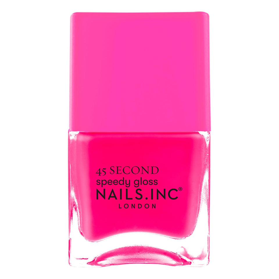 Nails Inc Blake front bottle showing neon pink glossy polish and branding