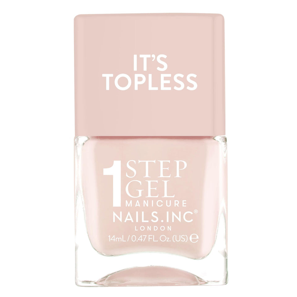 Nails Inc bottle front view showing Renee nude pink and glossy finish benefit