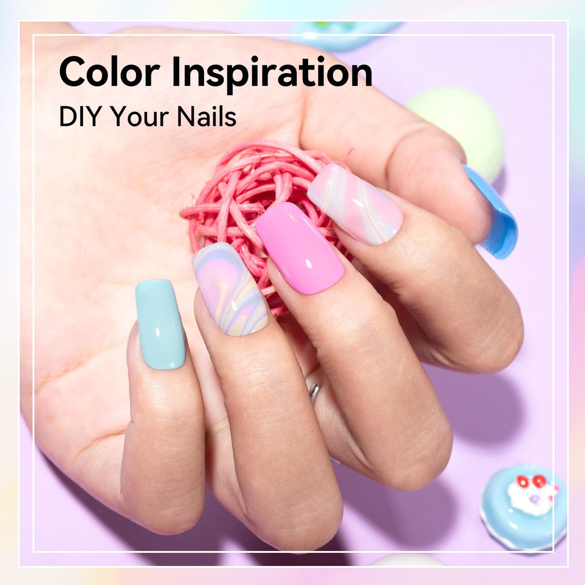 Nailshion bottles lined coral mint sky blue displaying color variety