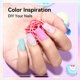 Nailshion bottles lined coral mint sky blue displaying color variety
