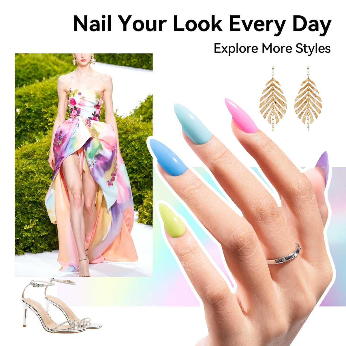 Nailshion on hand model wearing azure demonstrating wearable everyday shine