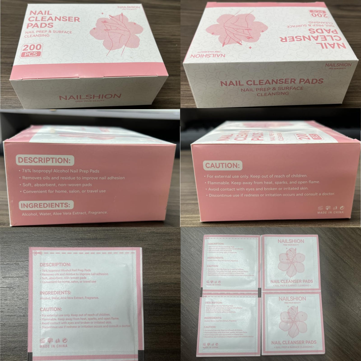 Nailshion ingredient label showing 76% alcohol and aloe vera