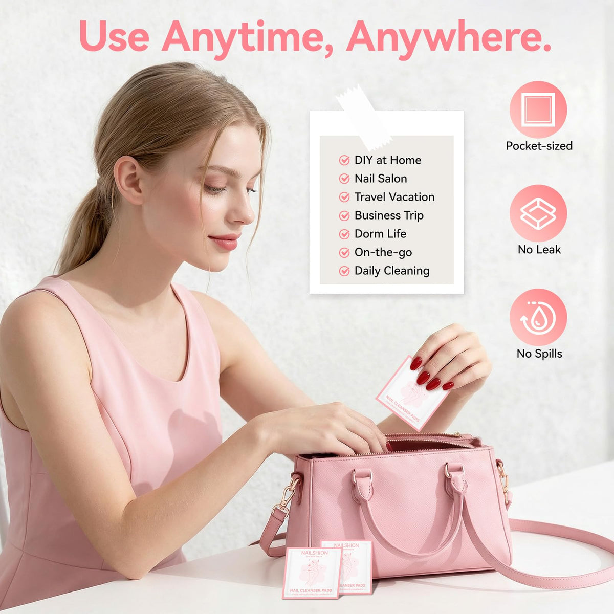 Nailshion pads on salon workstation keeping tools and surfaces clean