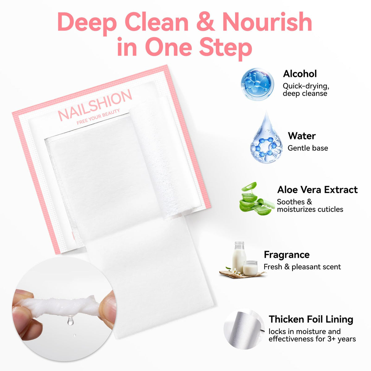 Nailshion lint-free pad texture close-up for durable cleansing