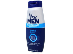 Man applying Nair body cream to chest illustrating effortless hair removal