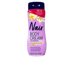 Close-up of Nair cream texture highlighting moisturizing oat milk formula