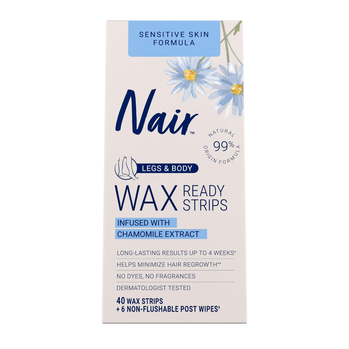 Nair front packaging showing 40-count kit and benefits for easy use