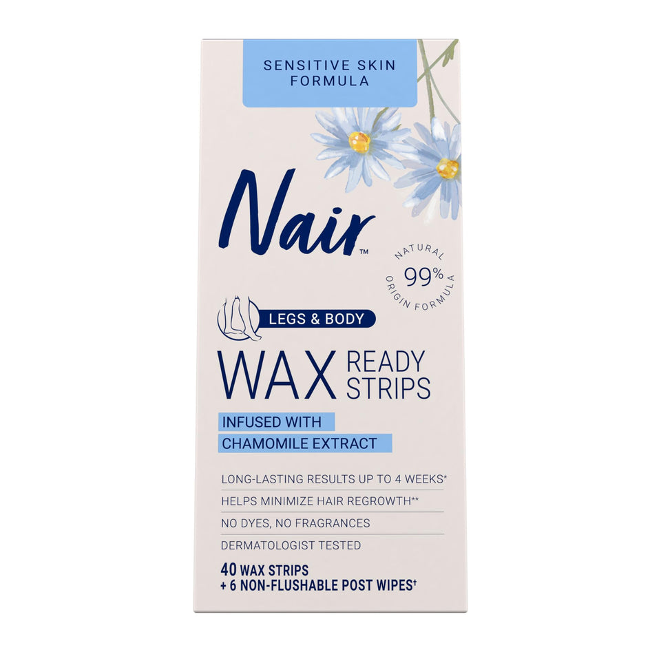 Nair front packaging showing 40-count kit and benefits for easy use