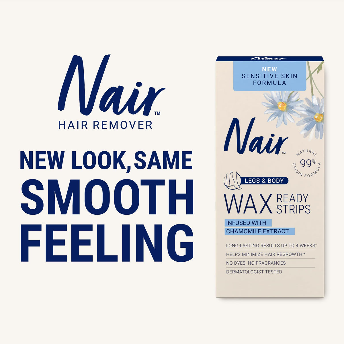 Nair strip in hand demonstrating easy no-warmup application