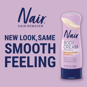 Nair lotion being applied to leg, demonstrating quick hair removal benefit
