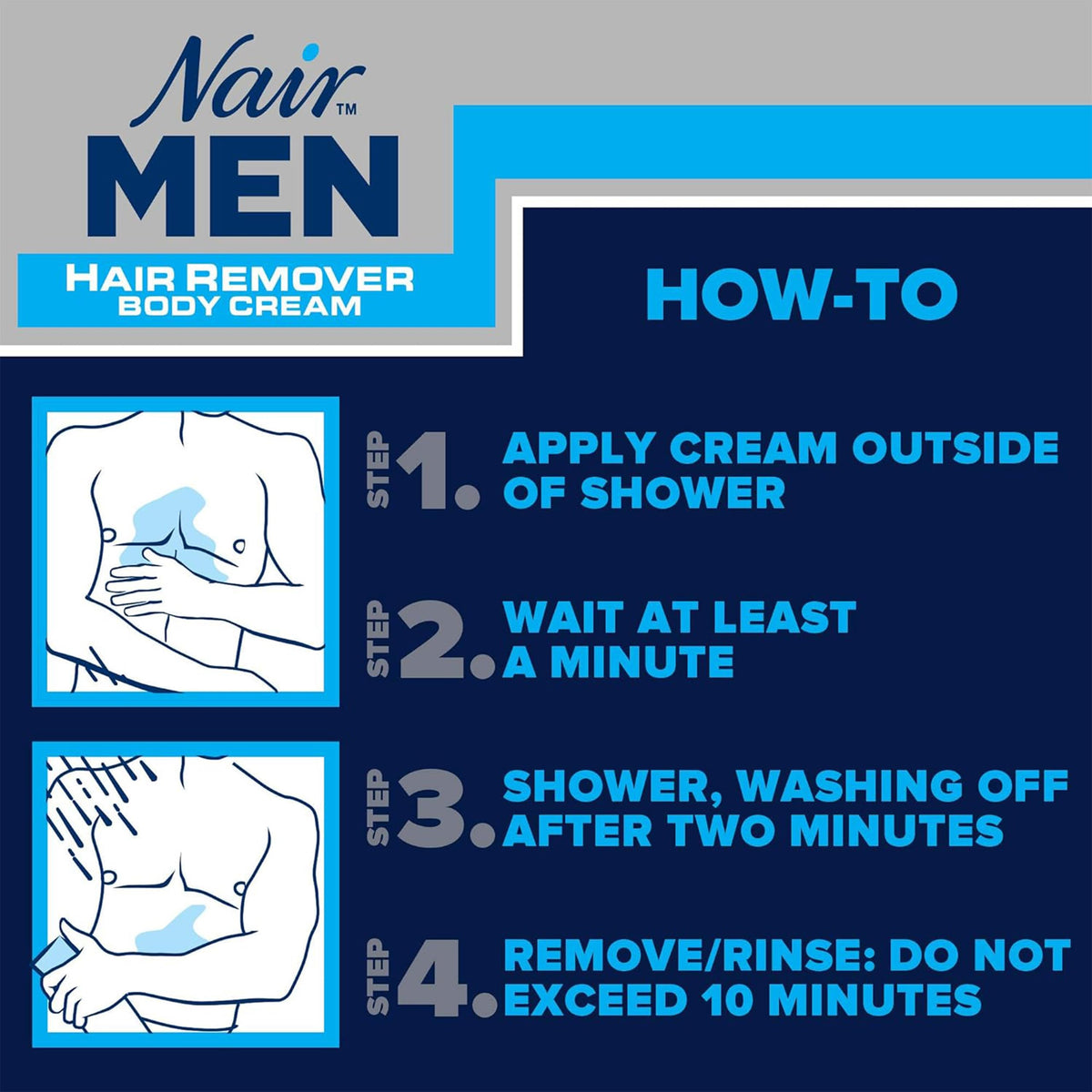 Nair men cream staying on during shower for convenient use