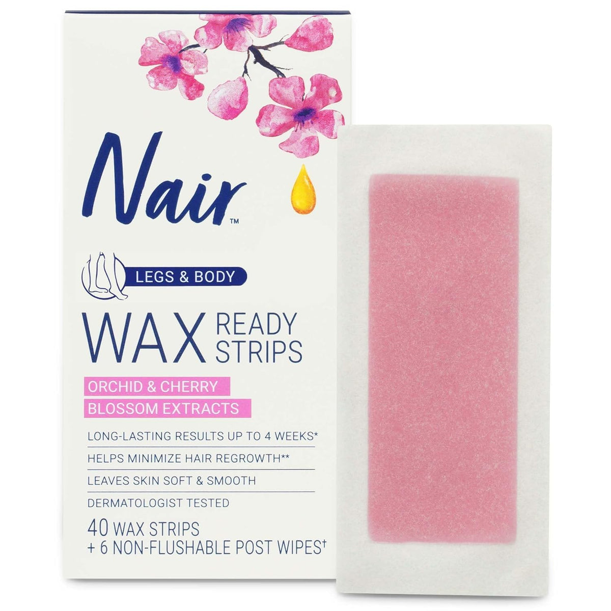 Nair open box displaying ready-to-use strips for easy at-home waxing