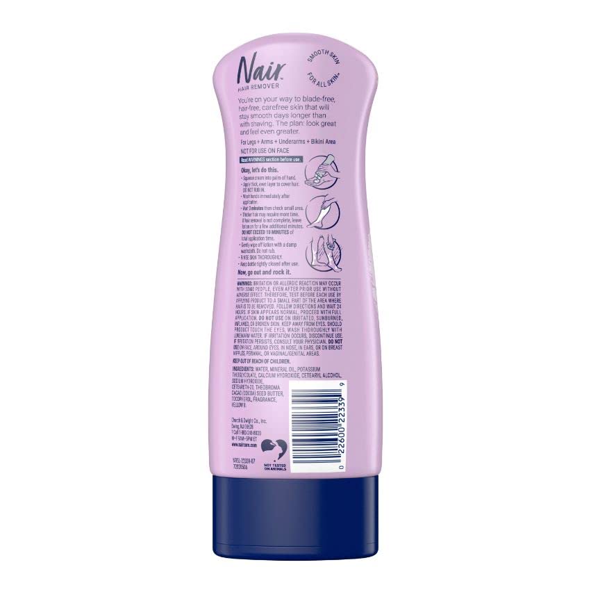 Nair close-up pump dispensing lotion, showing smooth texture for easy spread