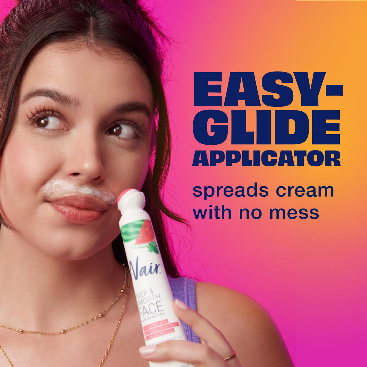NAIR cream being wiped off with damp cloth showing easy rinse