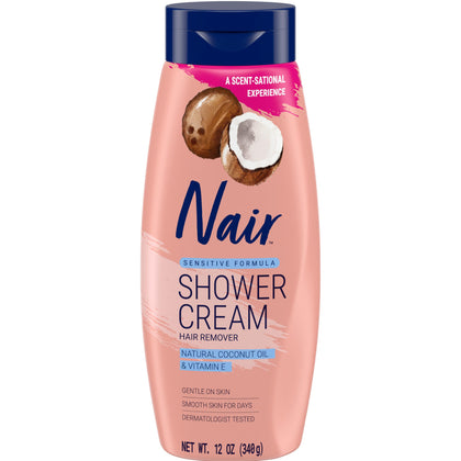 Nair sensitive formula front packaging showing product and benefits