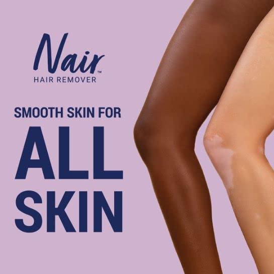 Nair bottle in hand for scale, showing 9 oz size and travel-friendly benefit