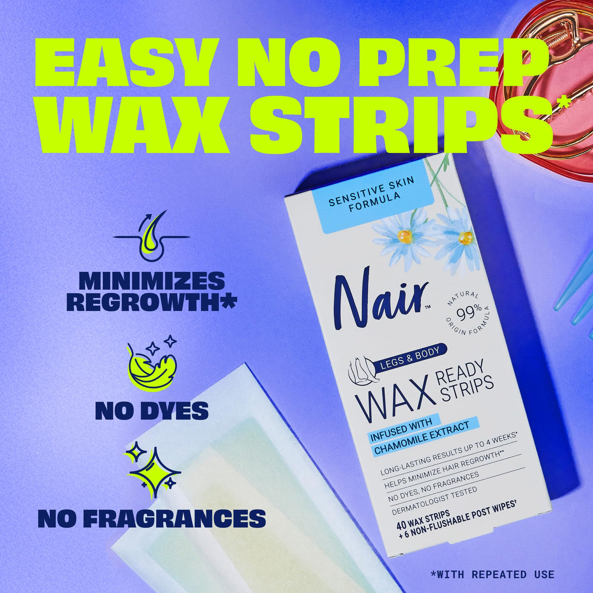 Nair close-up of wax-coated strip showing texture for effective hair removal